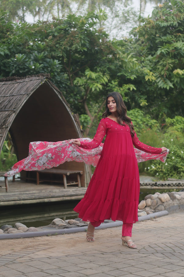 PREMIUM READYMADE ALIA CUT KURTI WITH PANT & DUPATTA SET