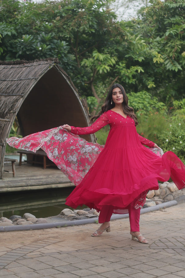 PREMIUM READYMADE ALIA CUT KURTI WITH PANT & DUPATTA SET