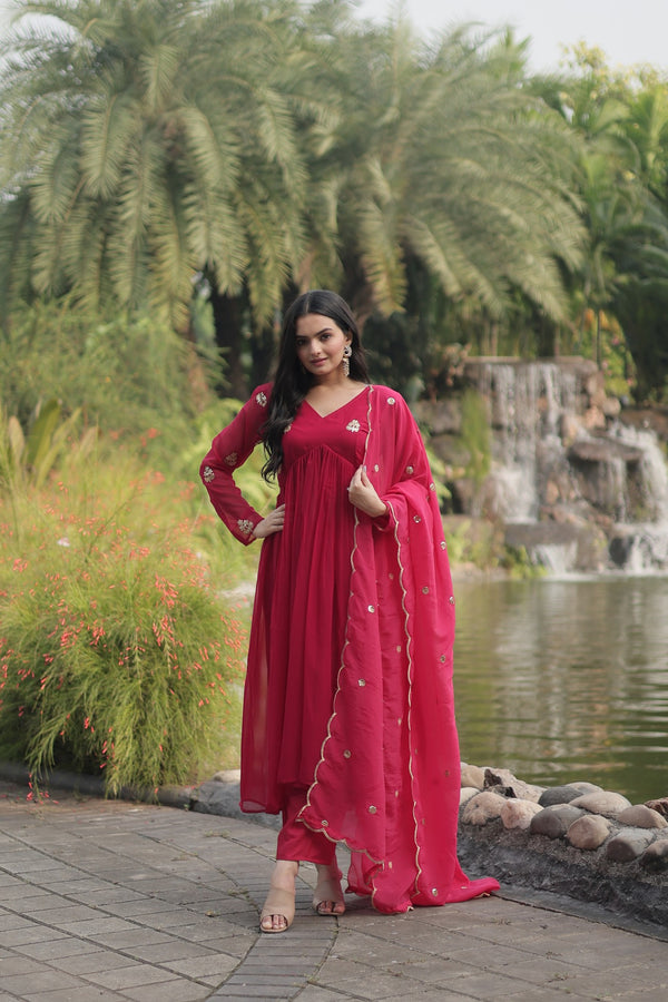 PREMIUM READYMADE ALIA CUT KURTI WITH PANT & DUPATTA SET