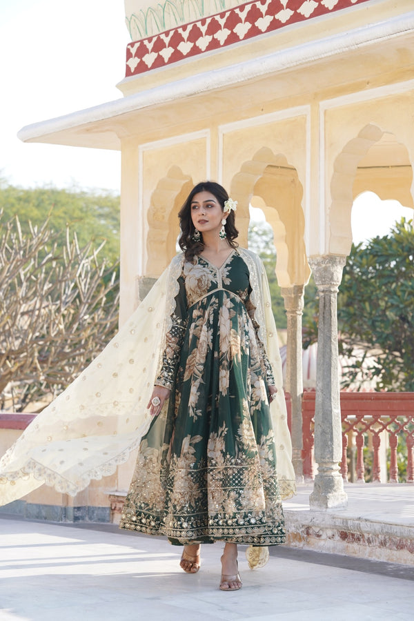 Exquisite Designer Anarkali Suit with Intricate Embroidery & Flowing Dupatta