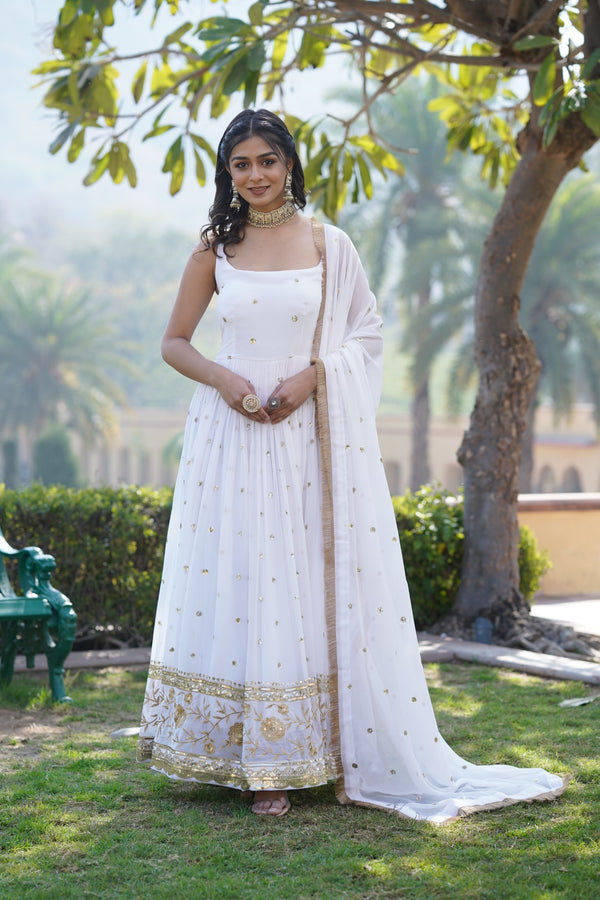 Elegant Sequined Faux Blooming Gown with Designer Dupatta
