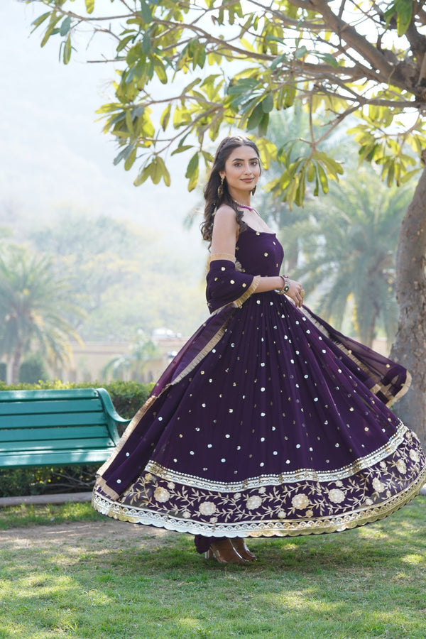 Elegant Sequined Faux Blooming Gown with Designer Dupatta