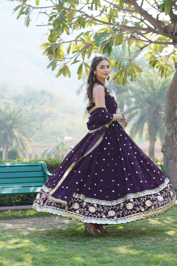Elegant Sequined Faux Blooming Gown with Designer Dupatta