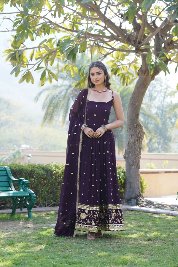 Elegant Sequined Faux Blooming Gown with Designer Dupatta