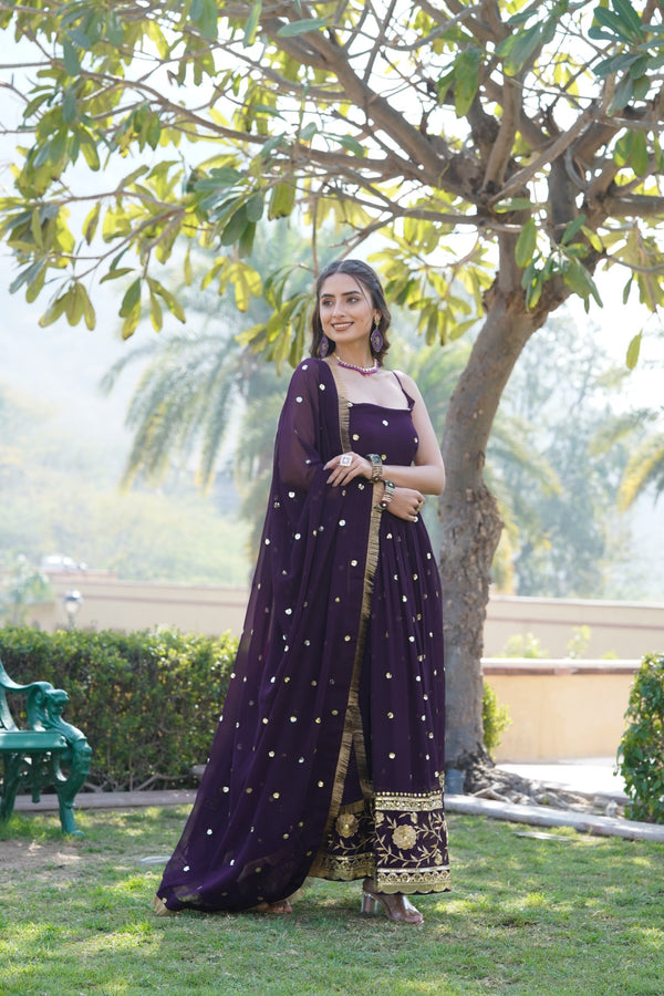 Elegant Sequined Faux Blooming Gown with Designer Dupatta