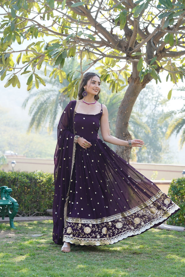 Elegant Sequined Faux Blooming Gown with Designer Dupatta