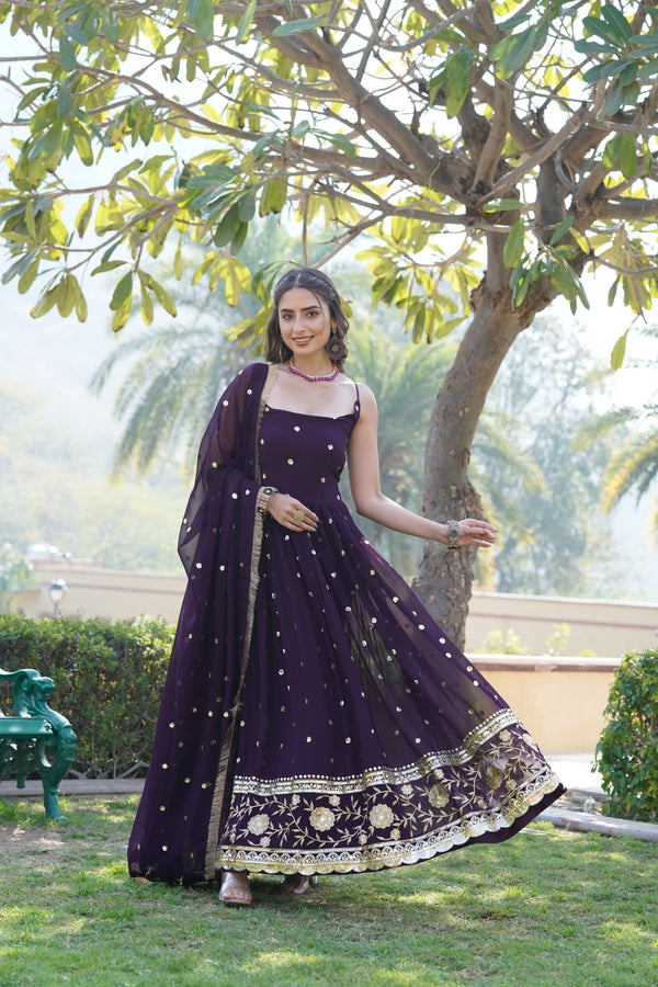 Elegant Sequined Faux Blooming Gown with Designer Dupatta