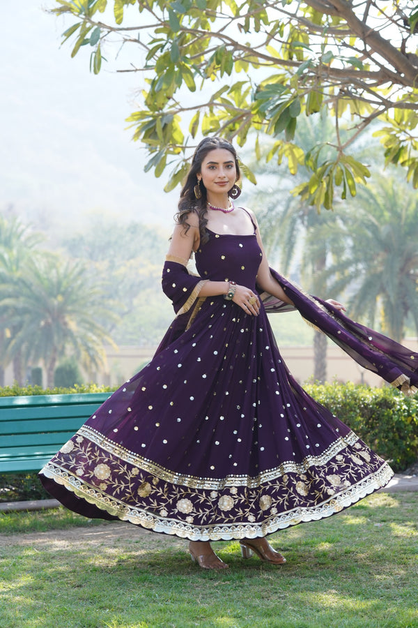 Elegant Sequined Faux Blooming Gown with Designer Dupatta