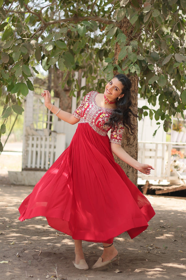 Premium faux blooming fabric Zari-thread and sequin embroidery