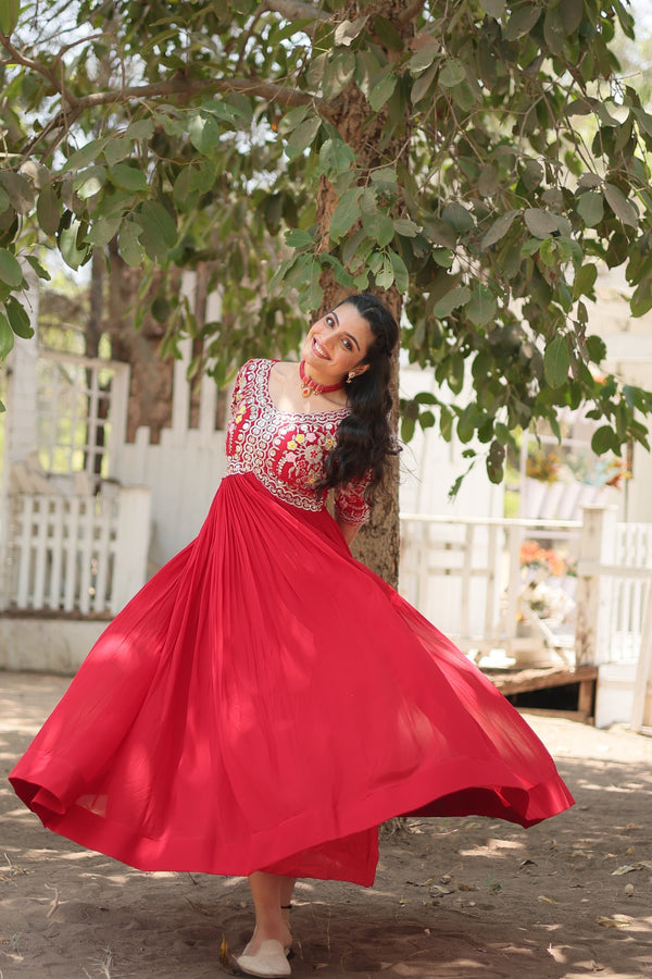 Premium faux blooming fabric Zari-thread and sequin embroidery