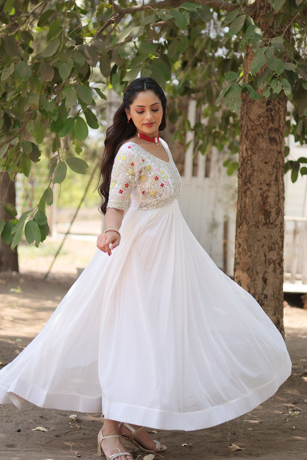 Premium faux blooming fabric Zari-thread and sequin embroidery