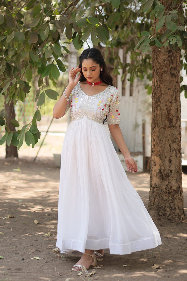 Premium faux blooming fabric Zari-thread and sequin embroidery