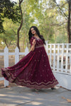 Premium faux blooming fabric with intricate Zari-thread and sequin embroidery