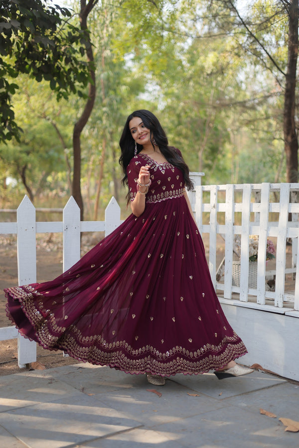 Premium faux blooming fabric with intricate Zari-thread and sequin embroidery