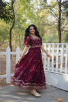 Premium faux blooming fabric with intricate Zari-thread and sequin embroidery