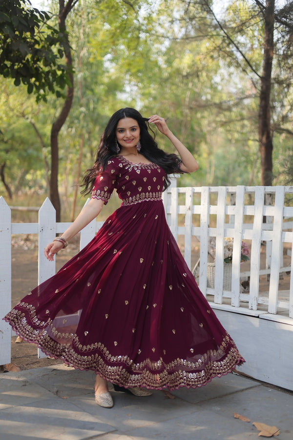 Premium faux blooming fabric with intricate Zari-thread and sequin embroidery