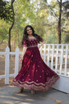 Premium faux blooming fabric with intricate Zari-thread and sequin embroidery