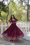 Premium faux blooming fabric with intricate Zari-thread and sequin embroidery