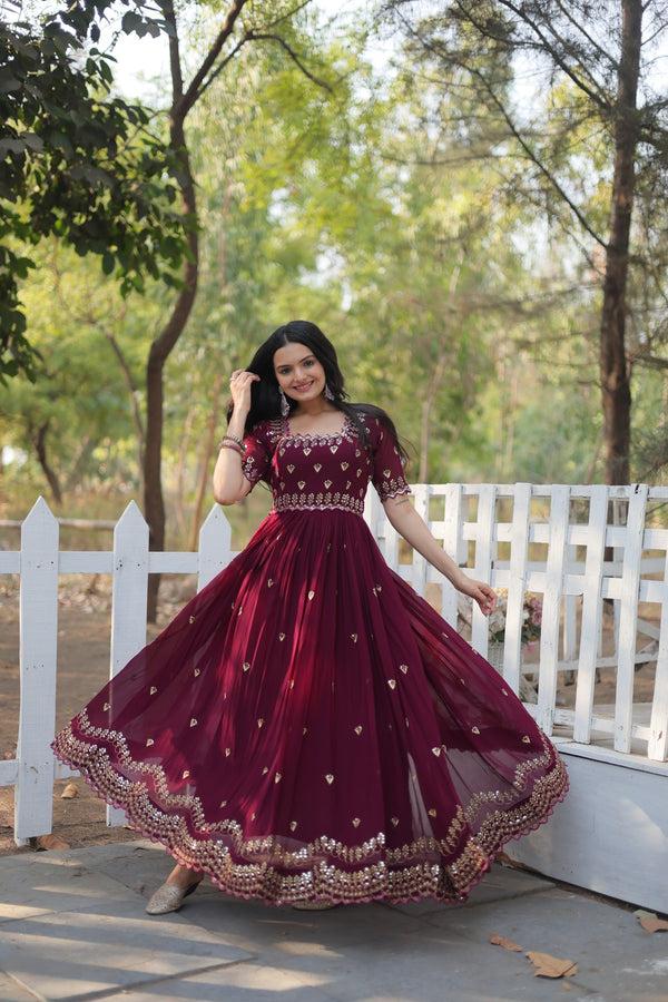 Premium faux blooming fabric with intricate Zari-thread and sequin embroidery