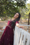 Premium faux blooming fabric with intricate Zari-thread and sequin embroidery