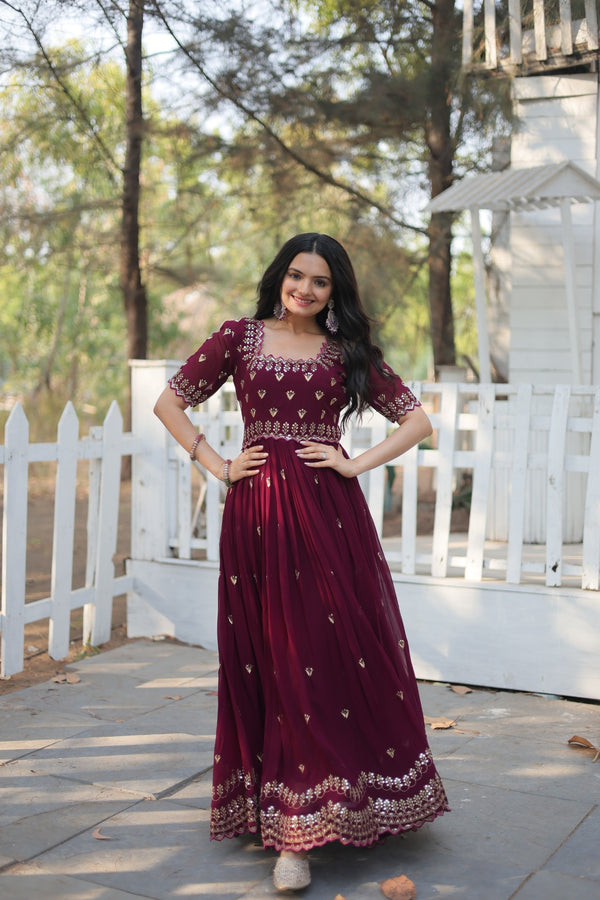 Premium faux blooming fabric with intricate Zari-thread and sequin embroidery