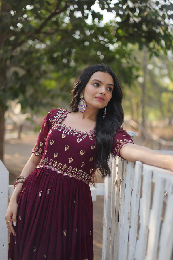 Premium faux blooming fabric with intricate Zari-thread and sequin embroidery