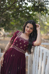 Premium faux blooming fabric with intricate Zari-thread and sequin embroidery
