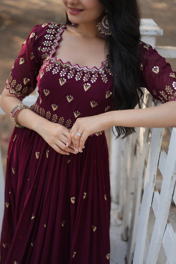 Premium faux blooming fabric with intricate Zari-thread and sequin embroidery