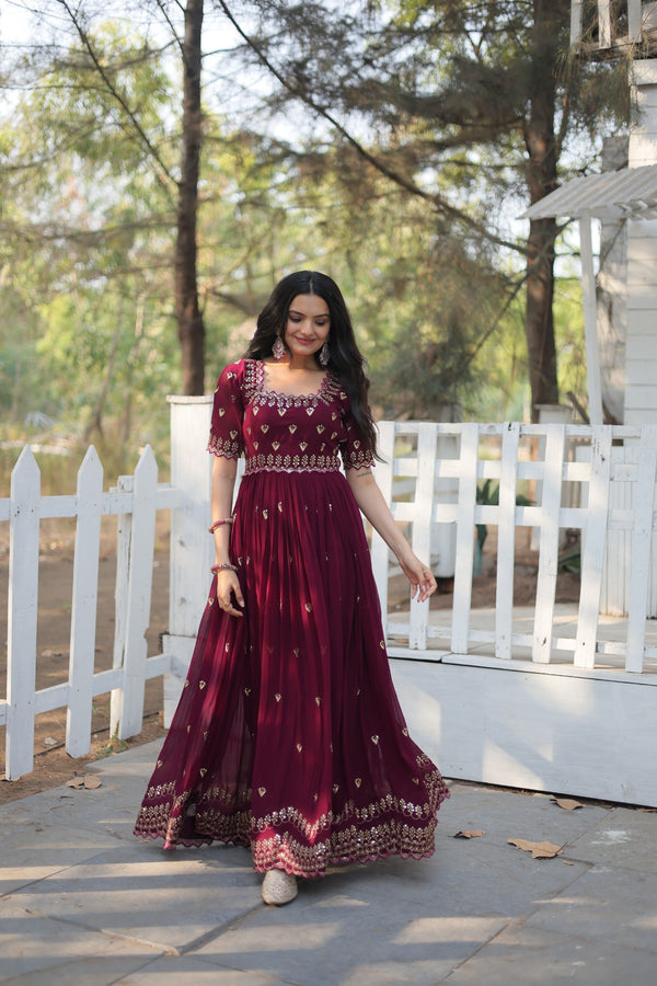 Premium faux blooming fabric with intricate Zari-thread and sequin embroidery