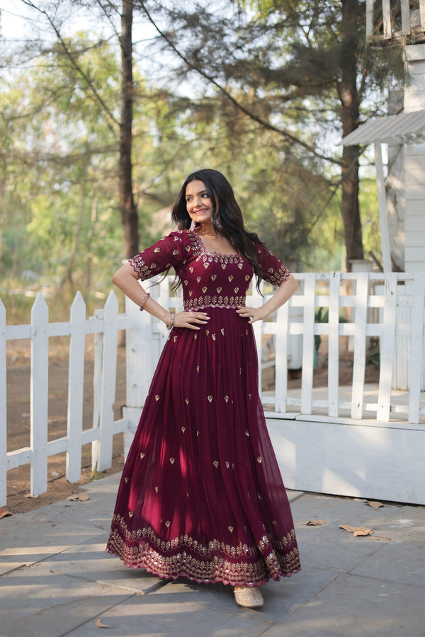 Premium faux blooming fabric with intricate Zari-thread and sequin embroidery