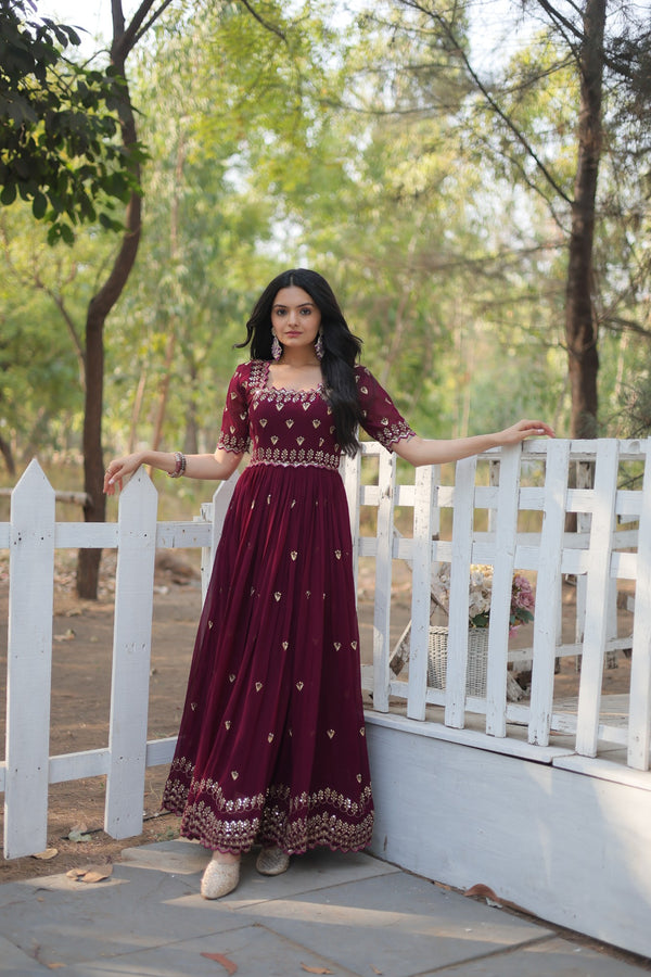 Premium faux blooming fabric with intricate Zari-thread and sequin embroidery