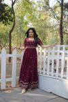 Premium faux blooming fabric with intricate Zari-thread and sequin embroidery