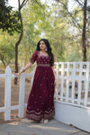 Premium faux blooming fabric with intricate Zari-thread and sequin embroidery