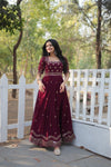 Premium faux blooming fabric with intricate Zari-thread and sequin embroidery