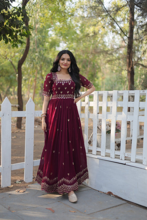 Premium faux blooming fabric with intricate Zari-thread and sequin embroidery