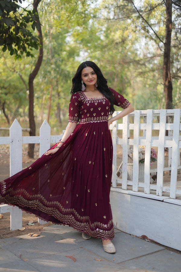 Premium faux blooming fabric with intricate Zari-thread and sequin embroidery
