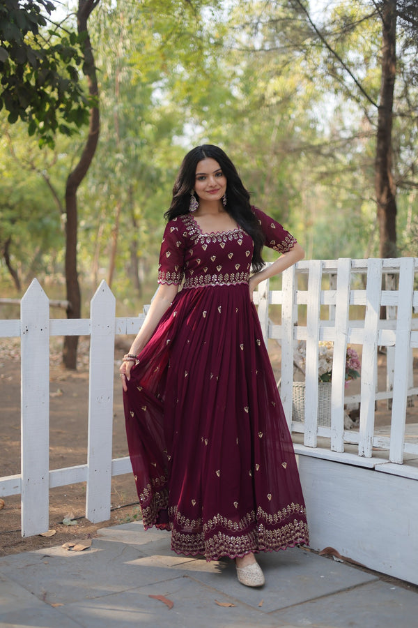 Premium faux blooming fabric with intricate Zari-thread and sequin embroidery