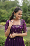 Premium faux blooming fabric with intricate Zari-thread and sequin embroidery