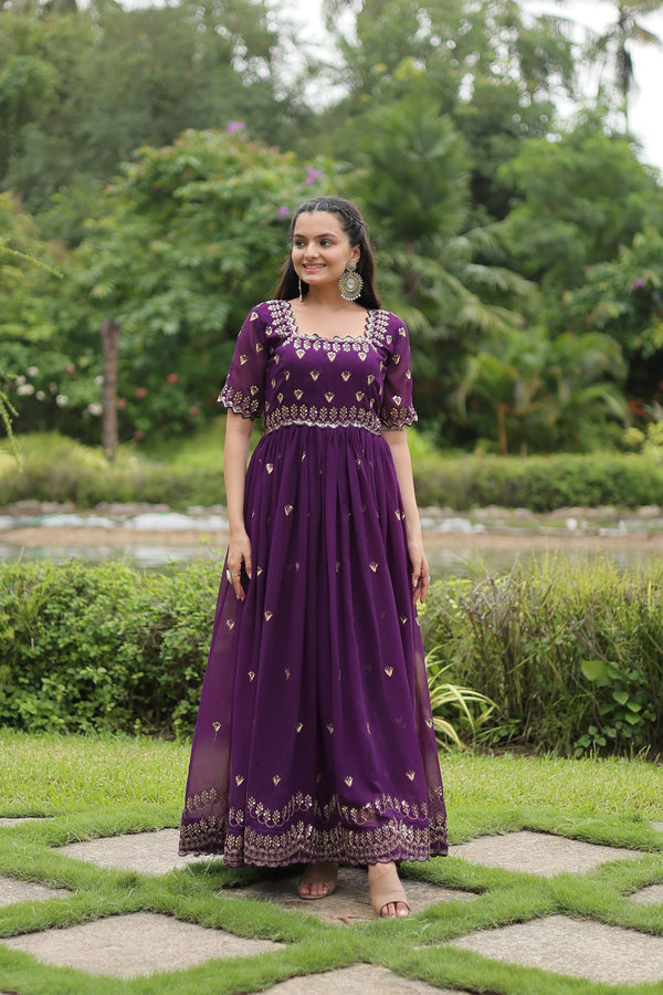 Premium faux blooming fabric with intricate Zari-thread and sequin embroidery