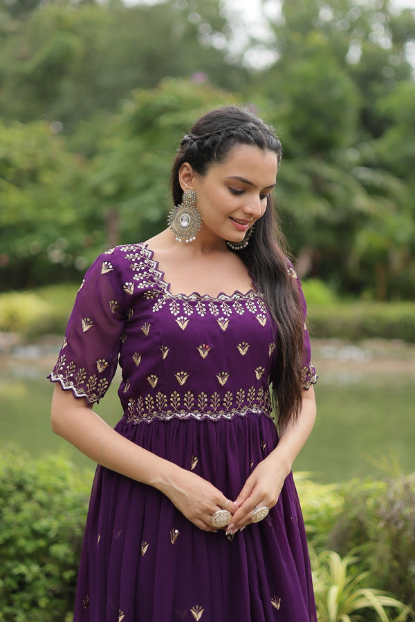 Premium faux blooming fabric with intricate Zari-thread and sequin embroidery