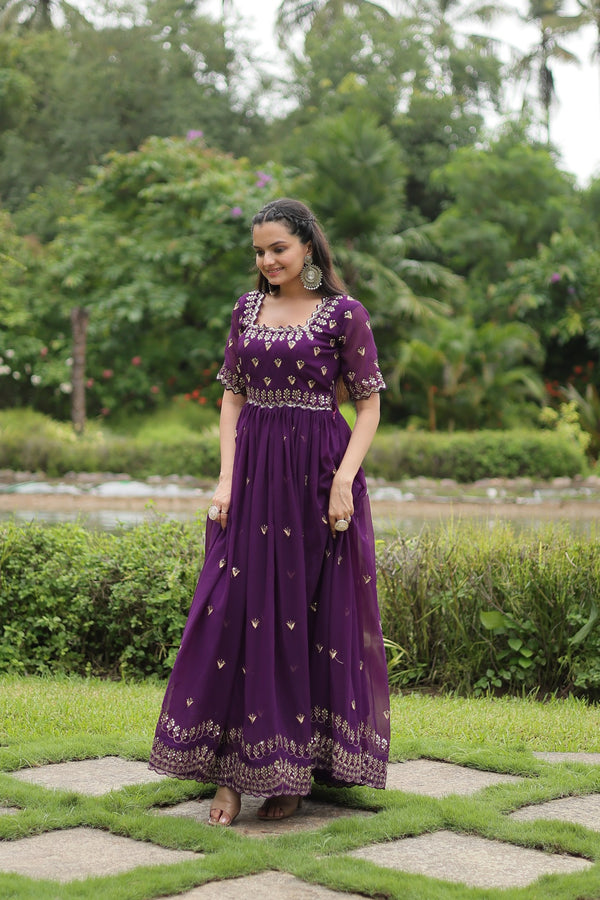 Premium faux blooming fabric with intricate Zari-thread and sequin embroidery