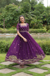 Premium faux blooming fabric with intricate Zari-thread and sequin embroidery