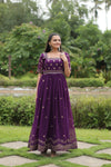 Premium faux blooming fabric with intricate Zari-thread and sequin embroidery