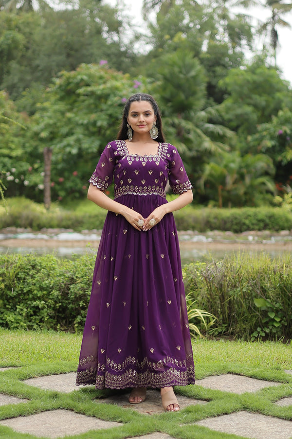 Premium faux blooming fabric with intricate Zari-thread and sequin embroidery