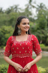 Premium faux blooming fabric with intricate Zari-thread and sequin embroidery