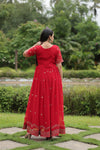 Premium faux blooming fabric with intricate Zari-thread and sequin embroidery
