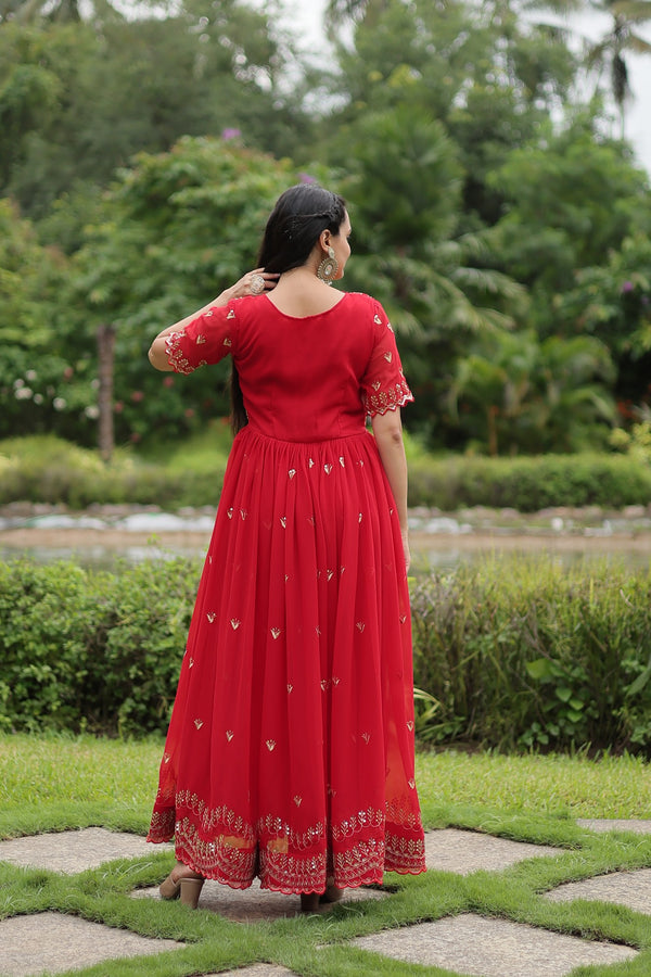 Premium faux blooming fabric with intricate Zari-thread and sequin embroidery