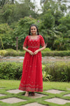 Premium faux blooming fabric with intricate Zari-thread and sequin embroidery