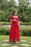 Premium faux blooming fabric with intricate Zari-thread and sequin embroidery