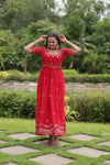 Premium faux blooming fabric with intricate Zari-thread and sequin embroidery
